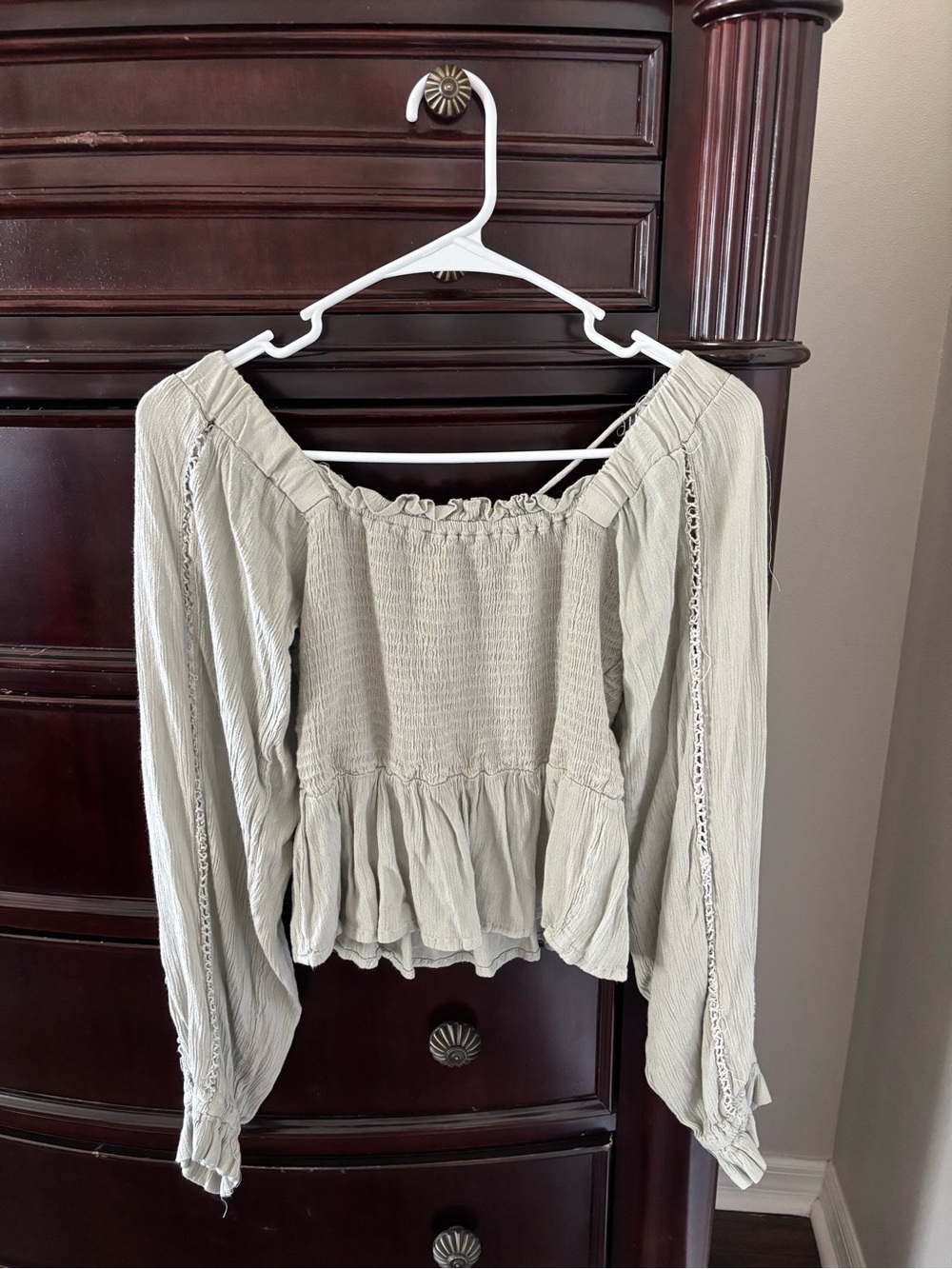 Women's Cream Smocked Off-Shoulder Blouse with Peplum Hem